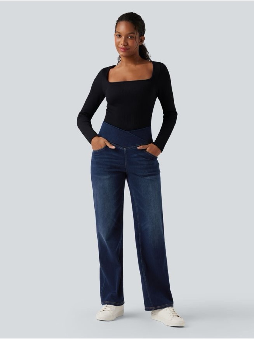Halara Flex™ Crossover High Waisted Tummy Control Casual Straight Leg Jeans - Picture 6 of 16